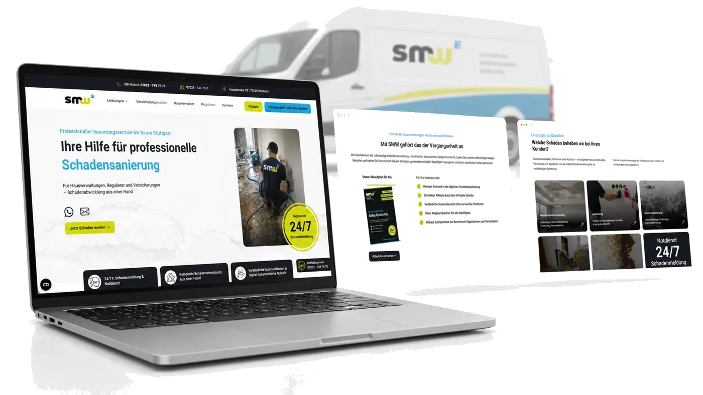 Live gegangene Website – SMW Schadensanierung, umgesetzt von Cateon