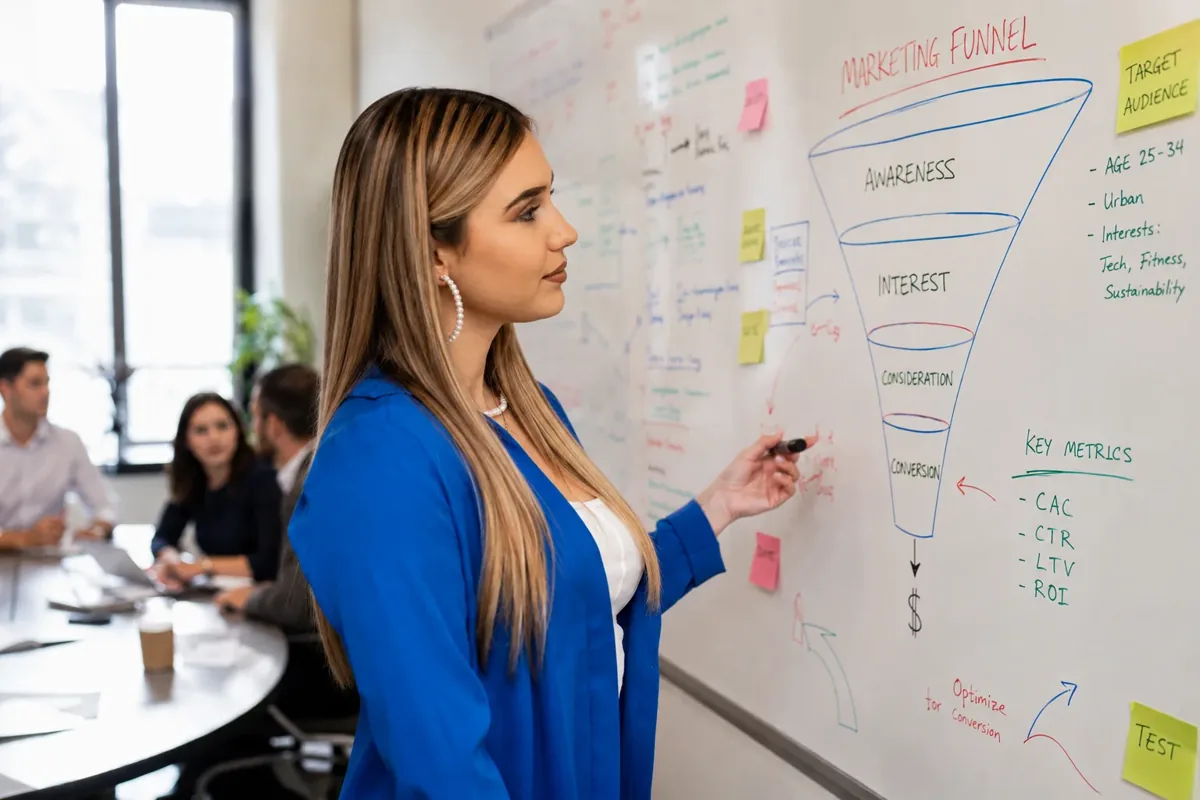 Strategisches Konzept: Marketing-Funnel & Zielgruppen-Analyse am Whiteboard – Cateon