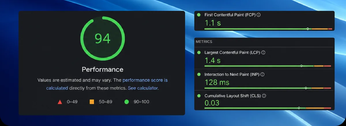 Google PageSpeed-Auswertung: Ladezeiten und Core Web Vitals